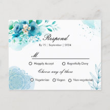 Carte d'invitation RSPV floral bleu pour mariage