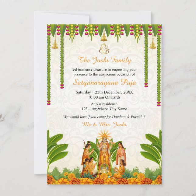 Carte d'invitation Satyanarayan Bhagwan Katha (Devant)