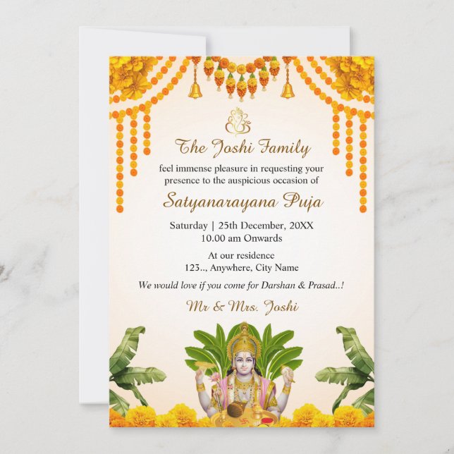 Carte d'invitation Satyanarayan Katha (Devant)