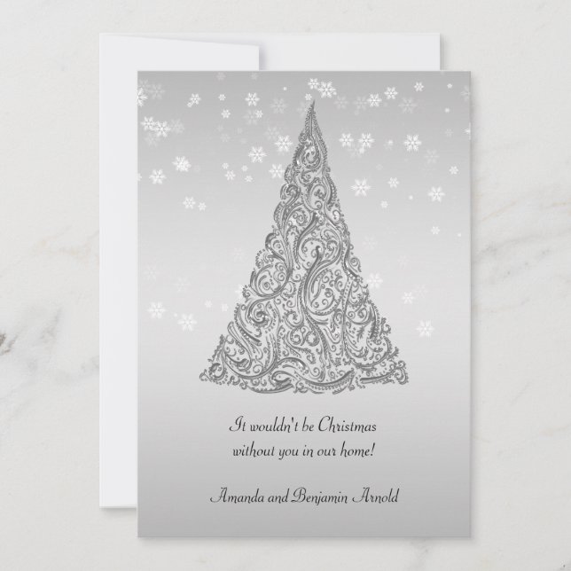 Carte d'invitation Silver Holiday Tree Snowflakes (Devant)