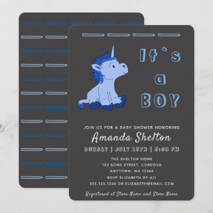 Carte d'invitation Unicorn Blue Baby Boy Shower