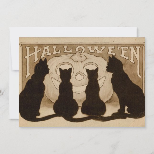 Carte d'invitation Vintage Halloween Black Cats (Devant)