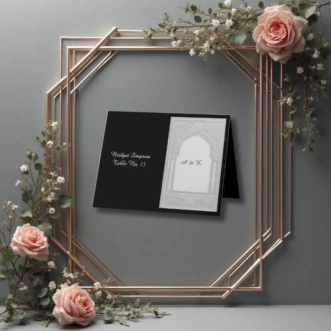 Carte d'invité Mariage Arc Floral Embossée Argent (Créateur téléchargé)
