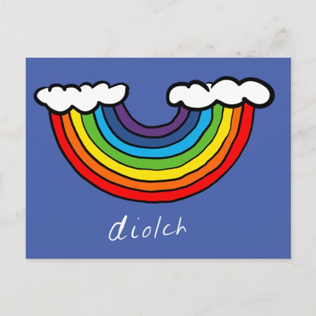 Carte Diolch (Merci en gallois) - Design arc-en-ci (Devant)