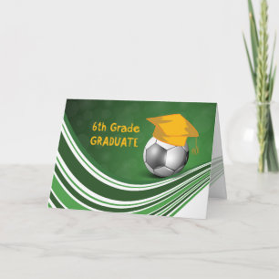 Carte Diplôme de 6e année, balle de football et Casquett