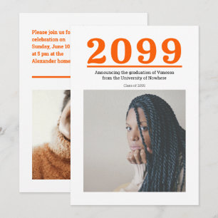 Carte Diplôme de Deux Photos Orange Big Numbers