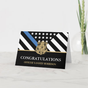 Carte Diplôme de police Ligne bleue Drapeau Félicitation