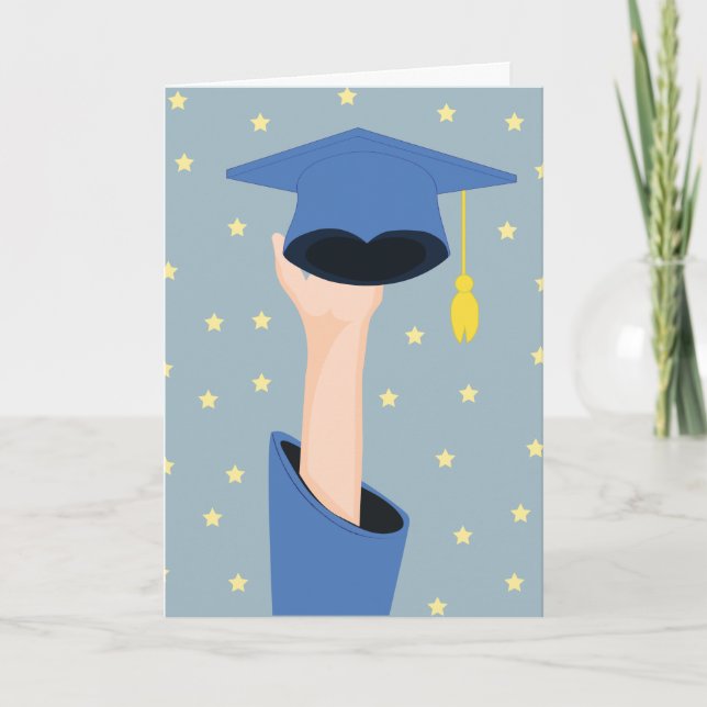 Carte Diplômé Élevant Un Casquette De Diplôme Avec Étoil (Devant)