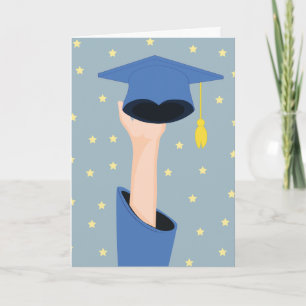 Carte Diplômé Élevant Un Casquette De Diplôme Avec Étoil