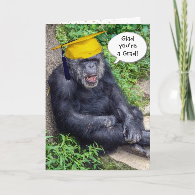 Carte Diplômé en chimpanzé avec Casquette d'or (Devant)