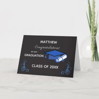 Carte Diplômé Félicitations Casquette Bleu Royal Noir