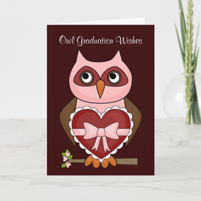 Carte Diplômé folklorique de hibou - coeur rouge (Devant)