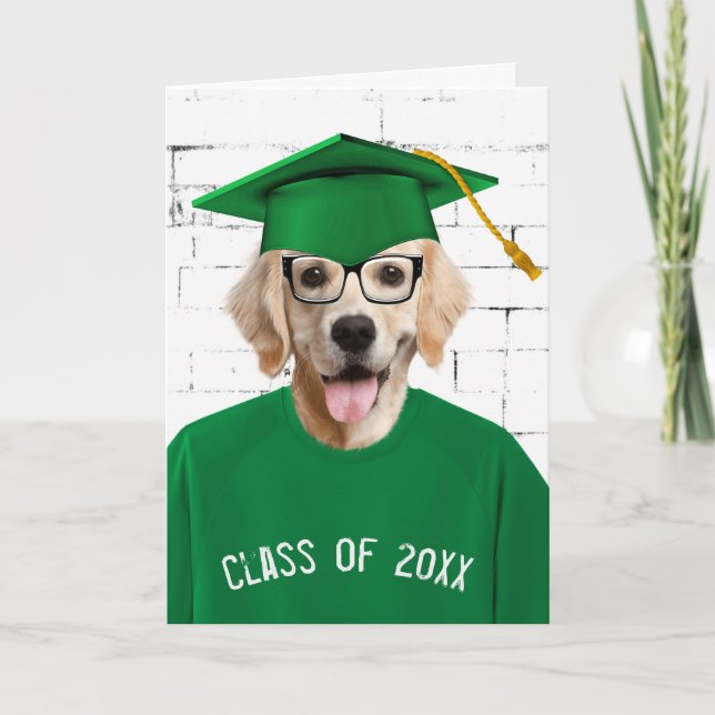 Carte Diplômé Golden Retriever avec Casquette vert (Devant)