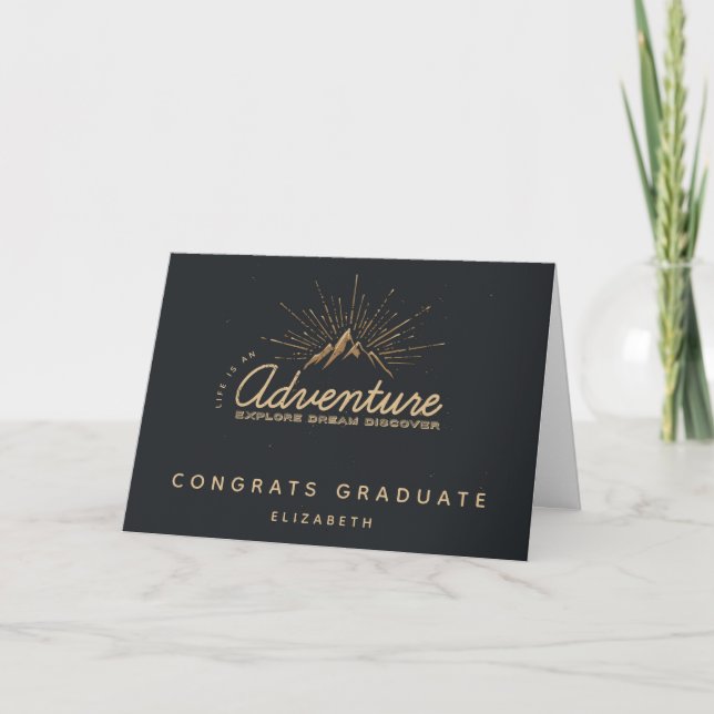Carte Diplômé rustique de Congrats d'aventure de (Devant)