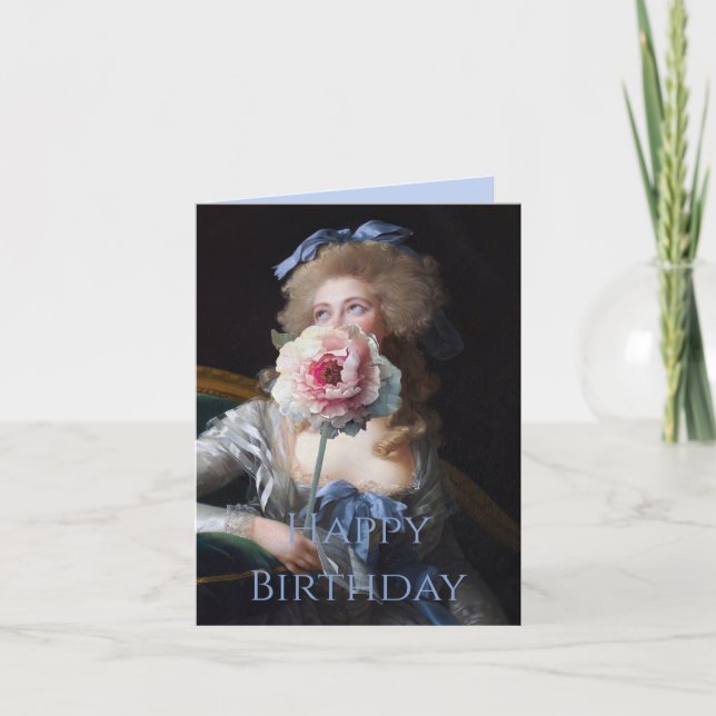 Carte Discrète avec Joyeux Anniversaire Pivoine Rose (Devant)