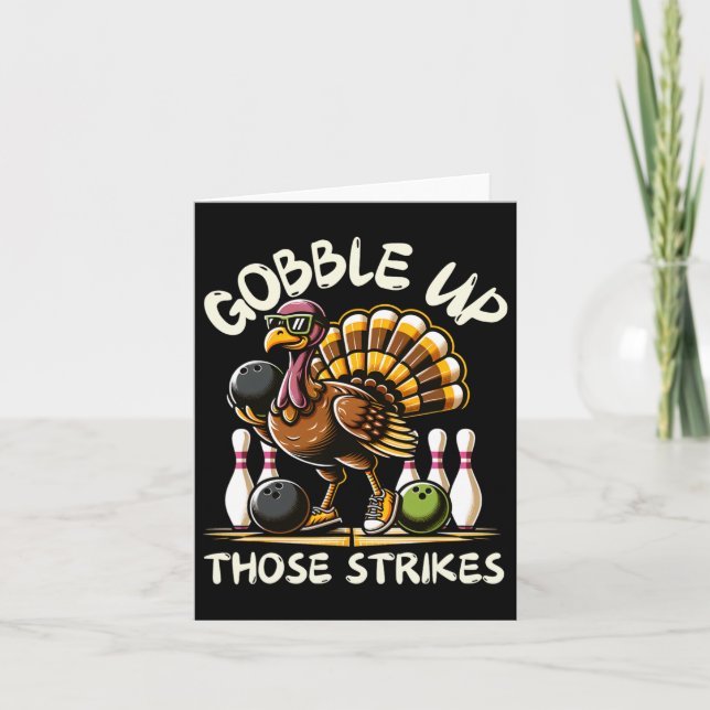 Carte Dit Drôle La Turquie Jouer Au Bowling Thanksgiving (Devant)