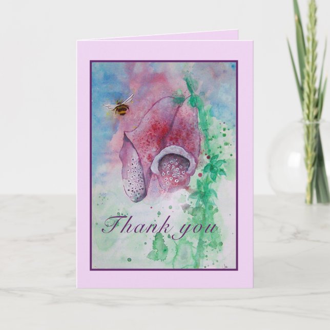 Carte Dites Merci avec l'aquarelle Foxglove et Bee (Devant)