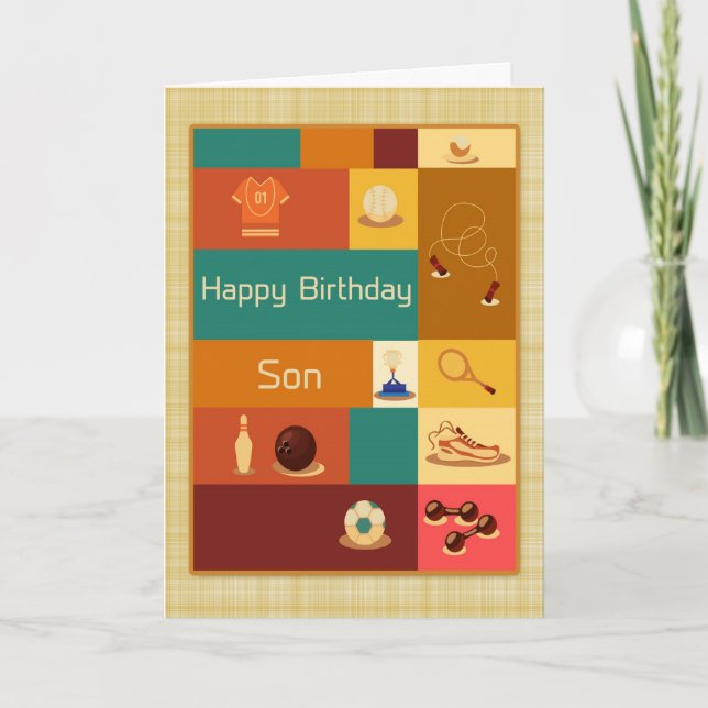 Carte Divers Sports, Joyeux Anniversaire, Fils (Devant)