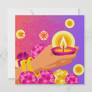 Carte Diwali Coloré Rose & Purple Main & Lanterne