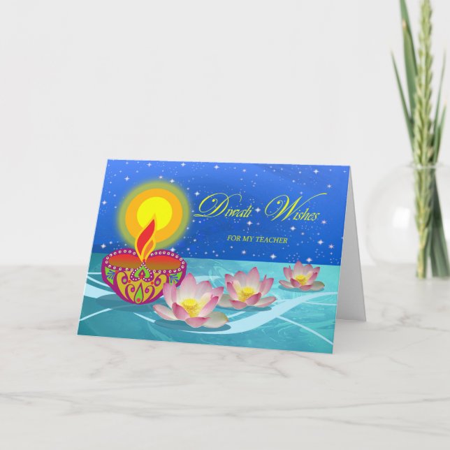 Carte Diwali souhaite à mon professeur, Diya Lamp et Lot (Devant)