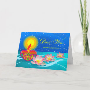 Carte Diwali Souhaite grand-mère, Diya et Lotus