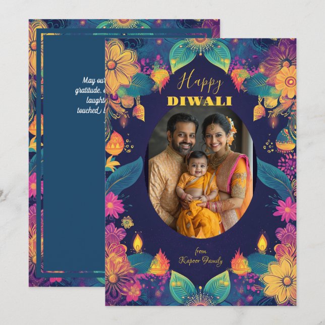 Carte Diwali Splendor aux tons turquoise (Devant / Derrière)