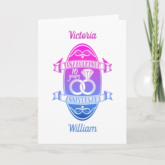 Carte Dixième 10e anniversaire de mariage ÉTAIN ALUMINIU (Devant)