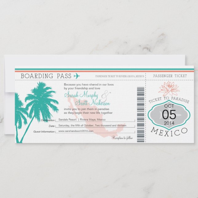 Carte d'Mariage d'embarquement au Mexique (Devant)