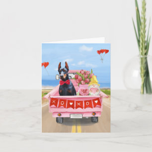 Carte Doberman Chien Saint-Valentin Coeurs de camion
