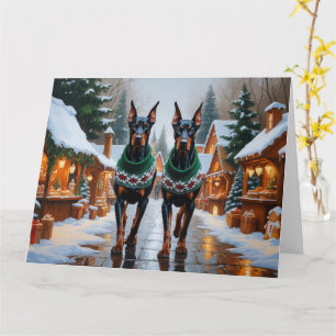 Carte Doberman Chiens Noël Fête de la neige