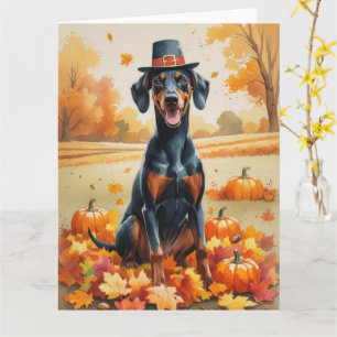 Carte Doberman dans les feuilles d'automne Art de Thanks