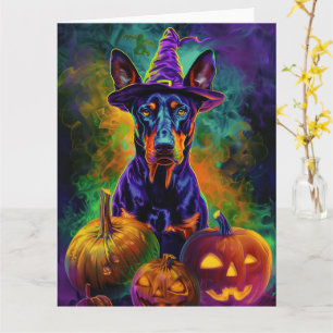 Carte Doberman Spooky Chien Halloween Sorcière Et Citrou