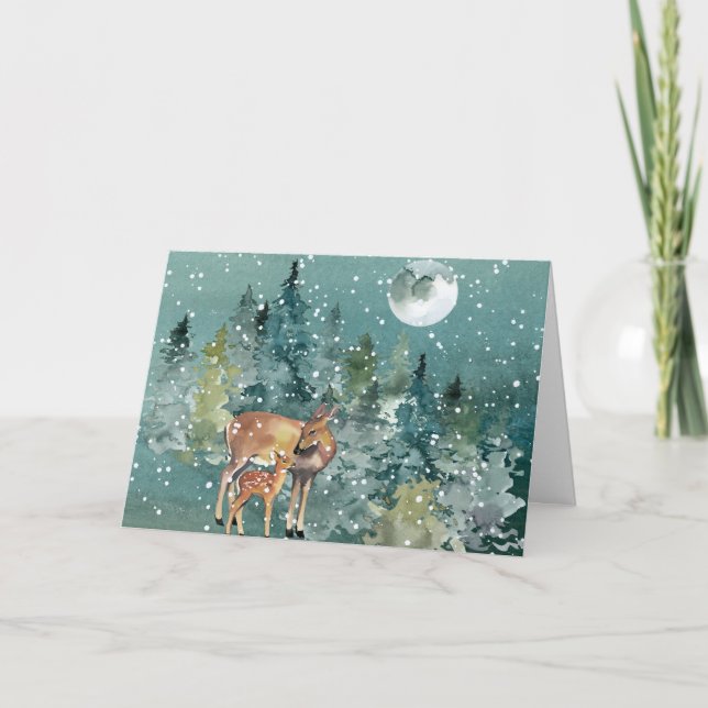 Carte Doe et chevreuils dans la Pleine lune forestière c (Devant)