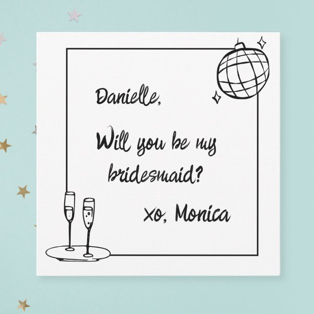 Carte d'offre Disco Bridesmaid personnalisée manus (Pop the question with this fun trendy disco bridesmaid proposal card. Perfect for your bridal squad!)