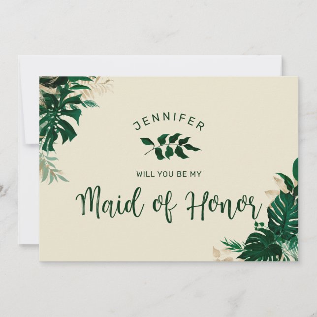 Carte d'offre moderne Tropical Be My Maid of Honor (Devant)
