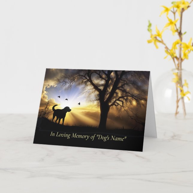 Carte Dog Sympathy Custom Name with Dog in Sunset (Fleur jaune)