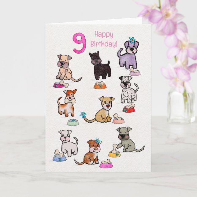 Carte Doggie Diners Anniversaire de neuf ans (Orchidée)