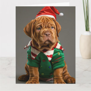 Carte Dogue de Bordeaux Elf Puppy Christmas Card