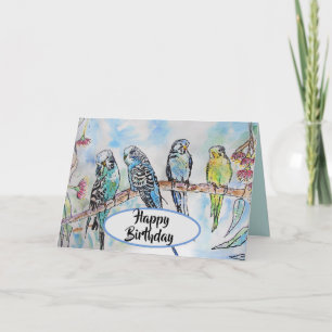 Carte d'oiseau de peinture d'aquarelle Blue Budgie