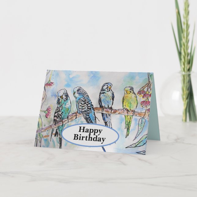 Carte d'oiseau de perroquet bleu Budgie Budgies (Devant)