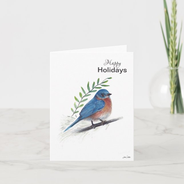 Carte d'oiseaux Bleu Joyeux Vacances (Devant)
