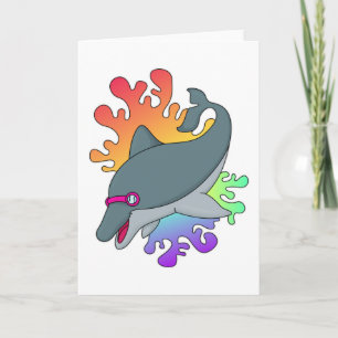 Carte Dolphin at Swimming with Swimming goggles