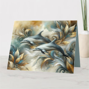 Carte Dolphins Golden Botanical Dreamscape
