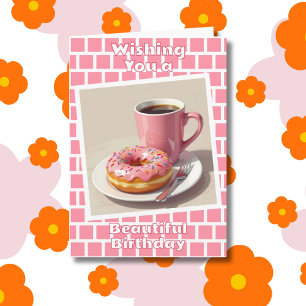 Carte Donut rose et café Joyeux anniversaire Personnalis