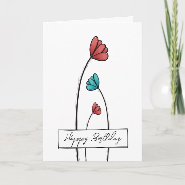 Carte Doodle de fleurs Anniversaire (Devant)