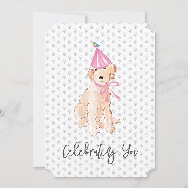 Carte Doodle doré Chien Anniversaire Casquette de gâteau (Devant)