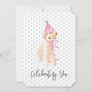 Carte Doodle doré Chien Anniversaire Casquette de gâteau