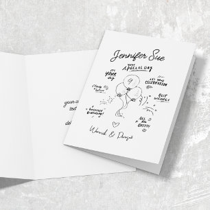 Carte Doodle moderne Balloon Anniversaire plié