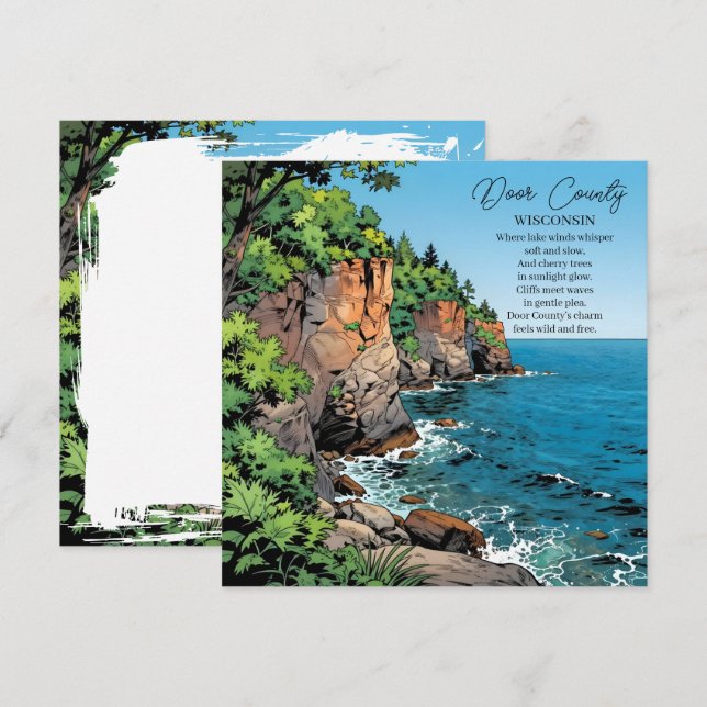 Carte Door County, Wisconsin Illustration and Poem (Devant / Derrière)