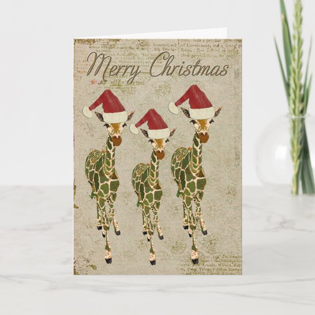 Carte d'or de fête de Joyeux Noël de girafes (Devant)
